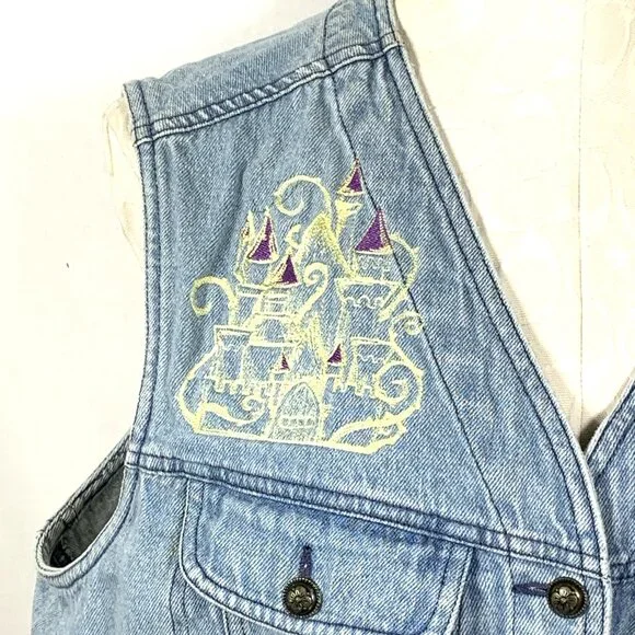 Denim Vest Sz XL Embroidered Fairies Unicorn Whimsical Russ State of Blue Vtg - Picture 2 of 11